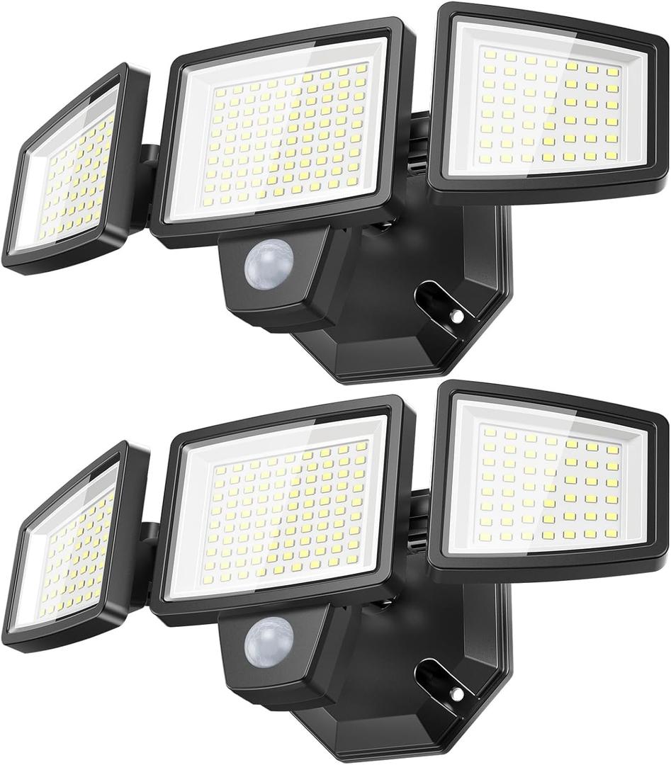 LED Security Lights Motion Sensor Outdoor Lights, 6500K Daylight, IP65 Waterproof, Dusk to Dawn, 3-Head Motion Detected Flood Light for Garage, Yard, Porch, 2Pack