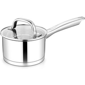 TeamFar 1 qt Saucepan, Stainless Steel Small Sauce Pan & Lid with Tri-ply Bottom for Cooking/Boiling/Stewing, For Induction/Gas/Electric, Non-Toxic & Heavy Duty, Straight Side & Dishwasher Safe