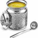 Stainless Steel Hammered Oil and Ghee Container for Kitchen I Multipurpose Oil Container with Lid I Capacity of 17 oz