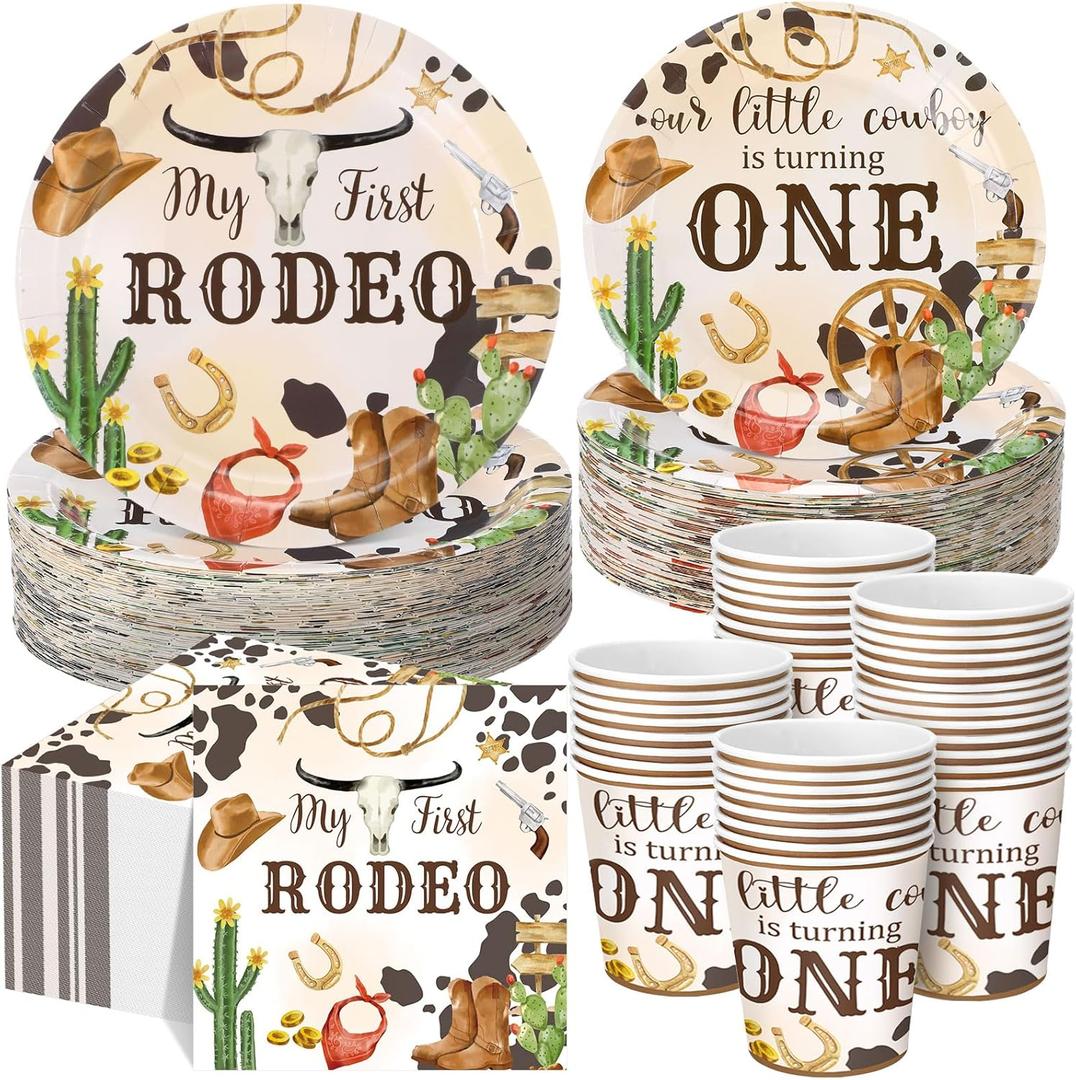 Pickmesh 250 Pcs My First Rodeo Party Decorations Wild West Cowboy Disposable Tableware Set My First