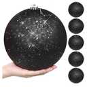 Zubebe 6 Pcs 8" Extra Large Outdoors Christmas Balls Ornaments Jumbo Oversized Christmas Tree Decorations Giant Hanging Xmas Plastic Balls Ornaments for Lawn Yard Decoration (Black Glitter)
