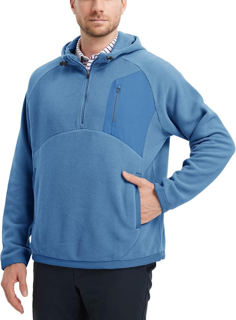 M MAELREG Hoodies for Men Quarter Zip Hooded Pullover Heavyweight Warm Microfleece Golf Polar Fleece Sweatshirt for Men (Blue, M)