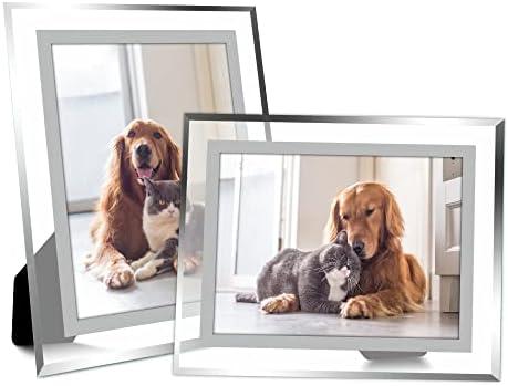 Vienrose 5x7 Picture Frame Set of 2, Clear Glass Photo Frames with Silver Edge, Horizontal or Vertical Display for Tabletop, Desk, Home, Office Decoration