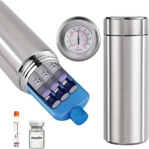 Bogush 60H Insulin Pens Cooler Hold 6-8 Pens Travel Case Medication Cooler for Travel TSA Approved Medicine Cooler Medical Diabetic Travel Cooler Bag Epipen Carry Case Silver