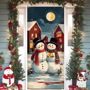 Christmas Snowman Decorations Door Cover,Winter Christmas Xmas Snowman Door Covers Doorway Banners Photography Backdrop Decor for Indoor Outdoor Winter Holiday,35x79 Inch