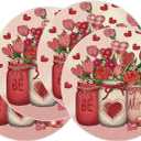 XCHI Roses Flowers Love Hearts Vase Valentines Day Round Placemats Set of 4 Table Mats for Party Home Kitchen Dining Table Decorations 14x14 Inch