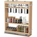 DINDON Pull Out Spice Rack Cabinet Organizer, (5" W x 21.9" D x 25.2" H) Multi-Use Solid Wood Pull Out Cabinet Organizer With 4 Movable Stainless Steel Cutlery Storage Buckets for Kitchen Organization