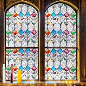 Rainbow Privacy Window Film Stained Glass Style Adhesive-Free Residue-Free Reusable Easy to Install with Tools (Rainbow StainFlair, 17.5 X 78.7 in)