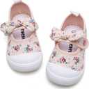 Toddler Girl's Canvas Sneakers Bowknot Mary Jane Flat Shoes for Kids School Uniform Shoes Dress Shoes (Beige), Size: 5 Toddler