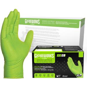 GLOVEWORKS HD Green Nitrile Gloves, 8 mil Nitrile Gloves XL Size, Nitrile Disposable Gloves with Raised Diamond Grip, Case of 1000