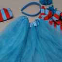 Blue Tutu Skirt, Ponytail Headband, Blue Red Striped Fingerless Gloves, Over Knee High Socks (XS)