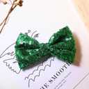 2 x 4" Glitter Sparkly Christmas Green Sequin Hair Bows Clips for Toddler Girls St Patrick's Day Easter Mardi Gras Birthday Wedding Holiday Party Dress Outfit Decor Accessory Gift