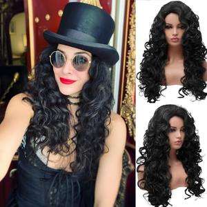 EssionTech Long Black Curly Costume Wig Styled Halloween 80s Wigs for Women Full Head Cosplay Costume Hairpiece (Natural Black)