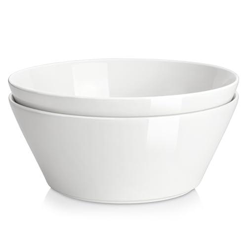 MALACASA Serving Bowls, 105 OZ Large Salad Bowls Set of 2, Porcelain White Bowls for Kitchen, Deep Bowls for Salad, Soup, Pho and Fruit, Ceramic Serving Bowls for Party, Microwave Safe, Series Regular