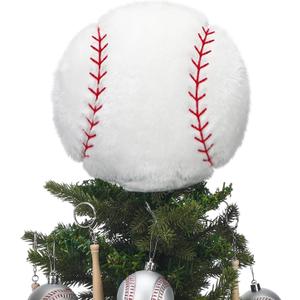 Sosation 9 Inches Baseball Christmas Tree Topper 3D Round Ball Christmas Decor Plush Fluffy Soft Embroidery Baseball Tree Decoration for Xmas Ornaments Holiday Party Supplies