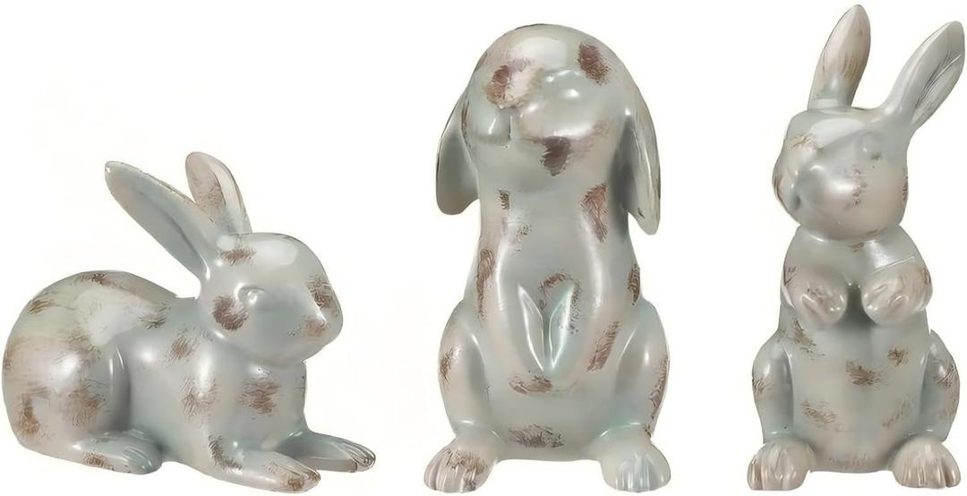 Thyle 3 Pcs Easter Bunny Figurines Distressed Terracotta Rabbit Figures Vintage Resin Easter Bunnies Statue Farmhouse Table Decor for Home Spring Party