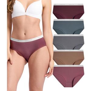 BAMBOO COOL Womens Underwear, Moisture-Wicking Briefs, Soft and Breathable Panties, Mid Waist, 5-Pack (L)