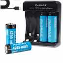 PUJIMAX Rechargeable AA Batteries Lithium with Charger,High Capacity 4255 mWh 1.5v Rechargeable Li-ion Double A Batteries for Blink Camera Smart Doorbell Smart Lock 4pack