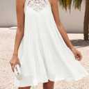 ZESICA Women's 2025 Summer Halter Chiffon Mini Dresses Sleeveless Hollow Out A Line Flowy Ruffle Beach Vacation Sundress (White, XL)