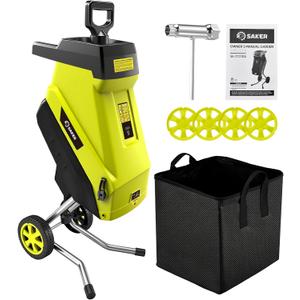 Saker Electric Wood Chipper Shredder 15-Amp Corded 1.8inch Cutting with Collection Bag Double-Sided Blade for Cutting Branches, Clippings, Yard Debris SK-TC110A