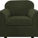 H.VERSAILTEX Rich Velvet Stretch 2 Piece Cover Chair Slipcover Sofa Cover Furniture Protector Couch Soft with Elastic Bottom Chair Couch Cover Width Up to 49 Inch (Chair, Olive)