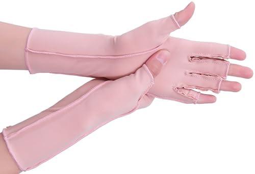 NURCOM Compression Arthritis Gloves, Rheumatoid Pain Relief Compression Gloves for Women & Men, Premium Fingerless Circulation Gloves for Arthritis & Joint Pain, Swelling, Tendonitis, 1 Pair Pink S