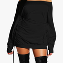 GOKATOSAU Women's Sexy Casual Off Shoulder Long Sleeve Lace Up Loose Club Mini Dress XL