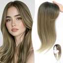 Hair Topper, 360 3D Hair Toppers for Women with Thinning, 18 Inch Long Pieces for Women Clip in Wispy or Side Bangs(Ombre Light Brown to Blonde, 3D Side Bangs)