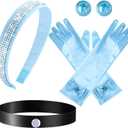 Sureio 4 Pieces Girls Princess Costume Accessories Headband Choker Glove Earrings Princess Dress up Cosplay Accessories (Blue)