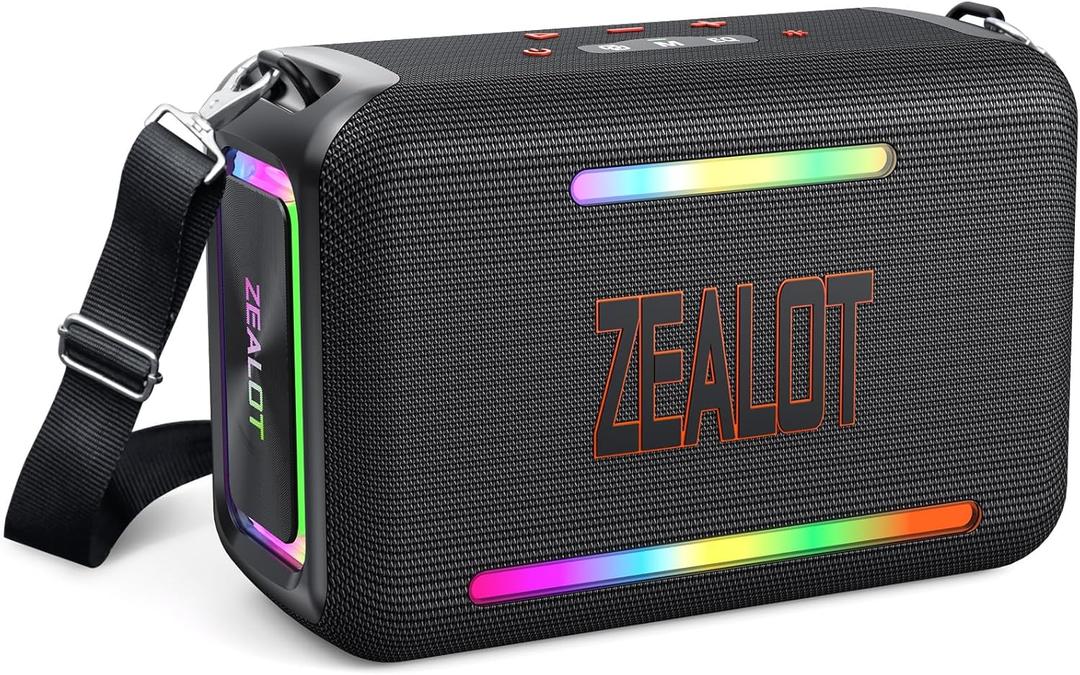 ZEALOT 120W Bluetooth Speaker, Wireless Speakers IPX6 Waterproof Loud Bluetooth Subwoofer Speaker with LED Light, 40H Playtime, Custom EQ, Portable Wireless Stereo Paired Speakers for Outdoor, Party (Black)
