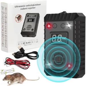 Ultrasonic Rodent Repellent for Car Engines, Battery Operated Plug in Mouse Repellent with LED Strobe Light,Under Hood Rat Mice Bat Squirrel Pest Deterrent for Vehicle Garage Attic Indoor Outdoor