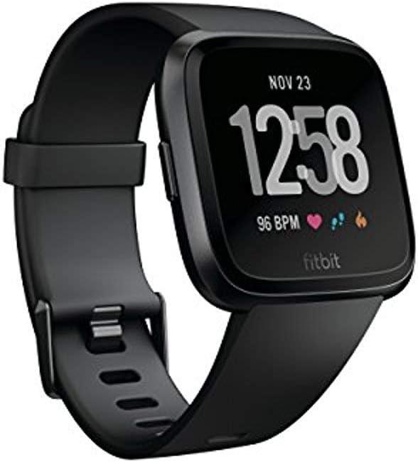 Fitbit Versa Smart Watch, Black/Black Aluminum, One Size (S & L Bands Included)
