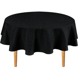 Hiasan Round Linen Tablecloth 50 Inch - Wrinkle and Stain Resistant Washable Polyester Fabric Table Cloth for Dining Room Kitchen Party, Black