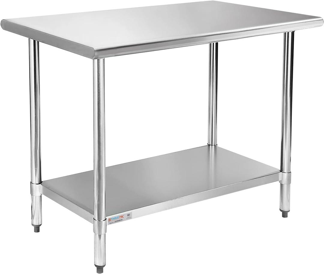 STABLEINK NSF Stainless Steel Work Table 48x30 Inches 4ft, Metal Prep Table with Adjustable Undershelf, for Commercial Kitchen, Restaurant, Hotel, Laundry and Garage