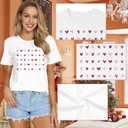 Valentines Day Shirt for Women Valentine T-Shirts Red Love Heart Sketch Tee Tops (White, S)
