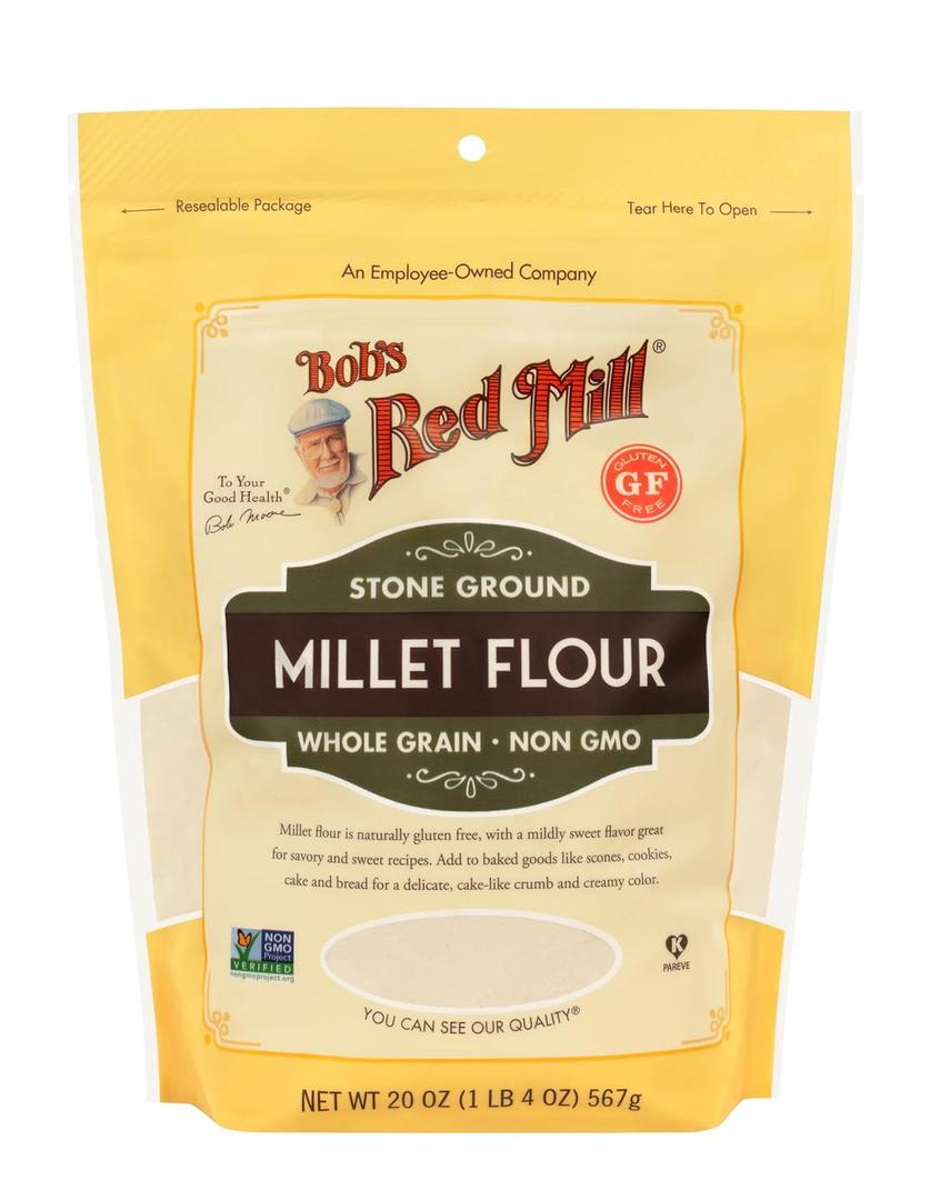 Bob's Red Mill Stone Ground Whole Grain, Millet Flour, 20 Ounce (Pack of 4) (EXP 08/04/26)