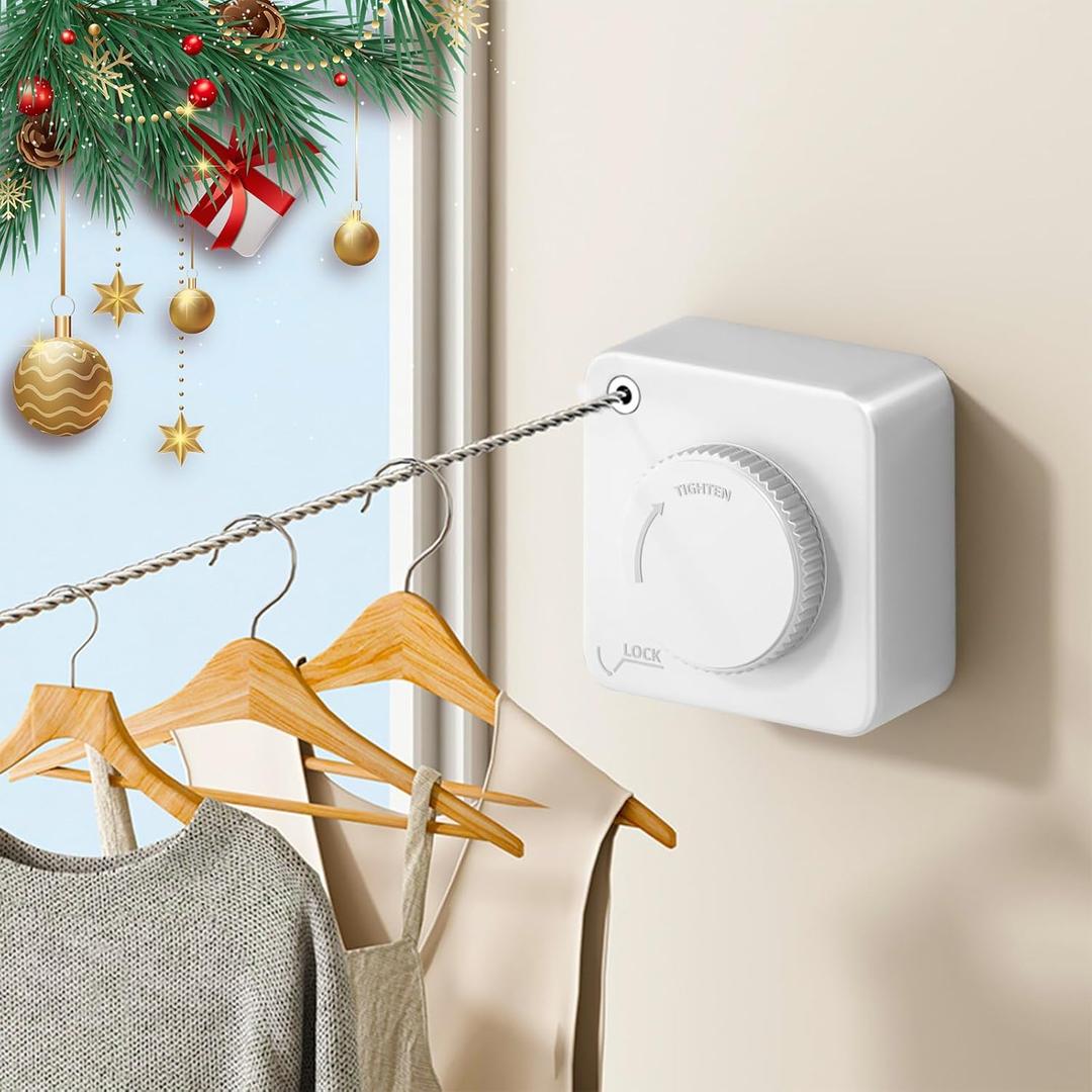 Retractable Clothesline Indoor, Non-Sagging Outdoor Clothes Drying Line Retracting Heavy Duty Clothes Drying Laundry Line Wall Mounted Stainless Steel Line - 15.6 Feet (Square White)