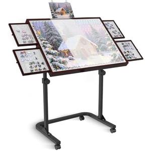 Jigsaw Puzzle Table 1500 Pieces,Adjustable Height&Up Puzzle Board with Cover and 4 Drawers,Puzzle Tables for Adults,Puzzle Board with Cover with Legs for Puzzle Doer(Coffee Color)