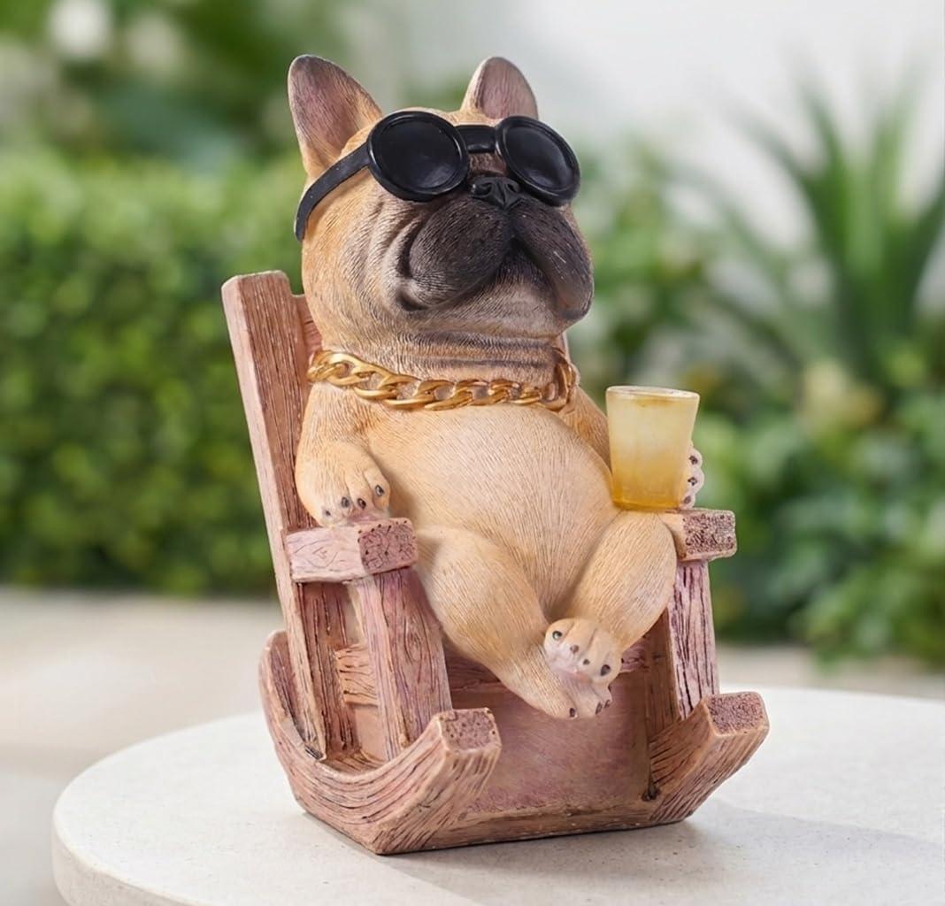 Solar French Bulldog Garden Statue, Funny Frenchie Dog Figurine for Outdoor Yard, Patio, & Lawn Dcor, Unique Frenchie Gifts for Housewarming & Birthday,7 Inch Resin (Fawn)