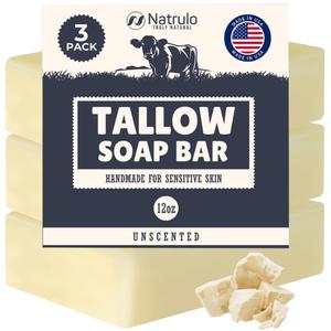 Beef Tallow Soap Bar All Natural Grass Fed Tallow Soap Unscented Moisturizing Face & Body Wash Great for Eczema, Dry, Itchy, Sensitive Skin Handcrafted Bath Soap for Adults, Kids, Made in USA