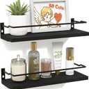 RICHER HOUSE Bathroom Shelves, Black Floating Wall Shelf Organizer Over Toilet Storage with 2 Shelves