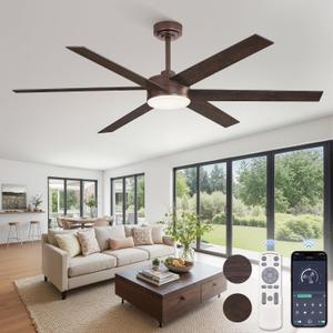 Fanbulous 60 Inch Ceiling Fans with Lights and Remote, Reversible 6 Blades, Dimmable, 3000K-6000K Adjustable, Outdoor Ceiling Fans for Patios, Large Ceiling Fan for Indoor or Covered Outdoor, Brown