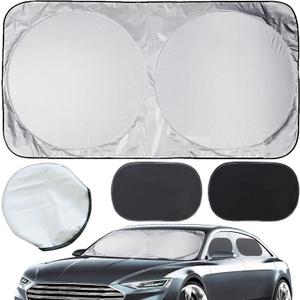 CARTMAN Windshield Sun Shade 63" x 34", Baby Sun Shade for Car Window Side 20"x12", Durable 210T Material Car Sun Visor for UV Rays, Storage Pouch Included