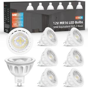 MR16 LED Bulbs 50W Halogen Equivalent Landscape Light Bulbs, 5000K Daylight White 5W GU5.3 MR16 12V Spotlight Bulb, Not Dimmable 40 Beam Angle for Landscape, Recessed, Track Lighting 6 Pack