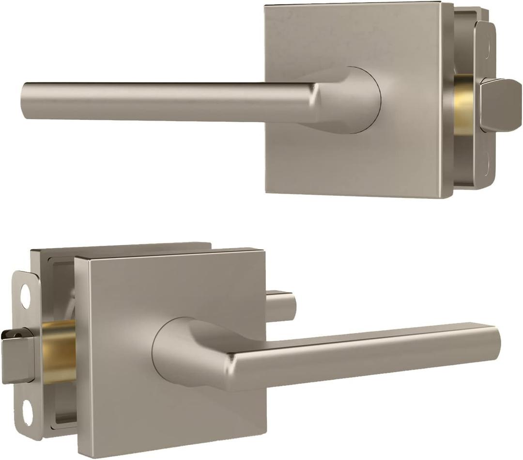 Mega Handles Prime Passage Lever Door Handle for Closet or French Doors, Single Side Door Levers, Fits All Standard Door Sizes, Covered Screws Included - Satin Nickel (1 Pack) 5"