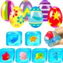6 Pcs Squishy Stress Nice Cube Fidget Toys with Easter Eggs Sensory Squeeze Toys for Kids Boys Girls Easter Basket Stuffers Egg Fillers Party Favors (Easter Cube)