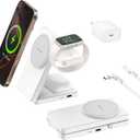 3 in 1 Charging Station for iPhone 17/16/15/14/13/12 Series, Wireless Charger for Apple WatchTravel Magnetic Charging Stand for AirPods (White Grey)
