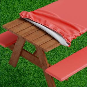Sorfey Picnic Table Cover with Bench Covers -Fitted with Elastic, Vinyl with Flannel Back, Fits for Table 30"x 96" Rectangle, Water Proof, Solid Red Design