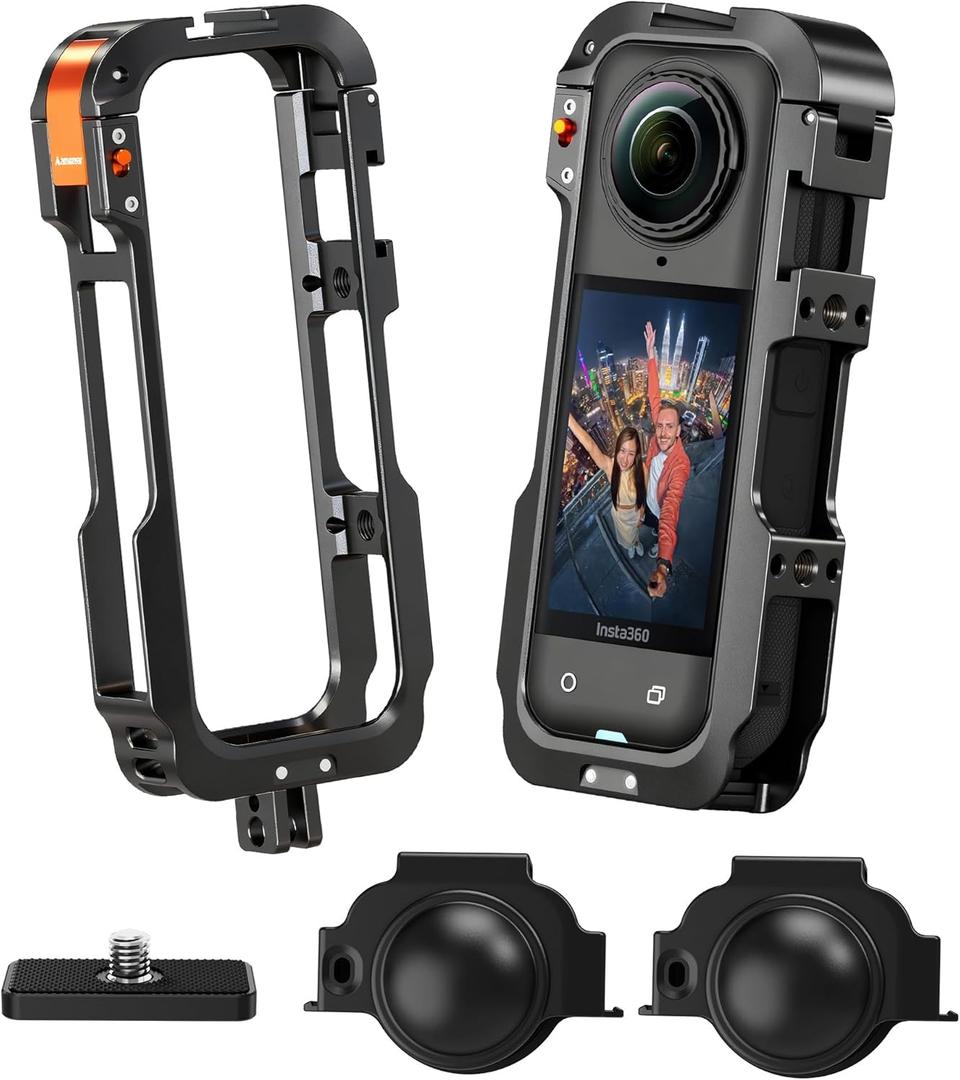 AMAZEAR Metal Protective Case for Insta360 X5 Accessories, Insta 360 X5 Multifunction Utility Frame Aluminum Cage with Quick-Release Base Plate, Various Expansion Mounts