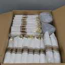 350PCS Gold Plastic Plates Dinnerware Set, Thanksgiving Disposable Plates, 50 Dinner and 50 Dessert Plates, 50 Pre Rolled Napkins with Silverware and 50 Cups for Party and Wedding